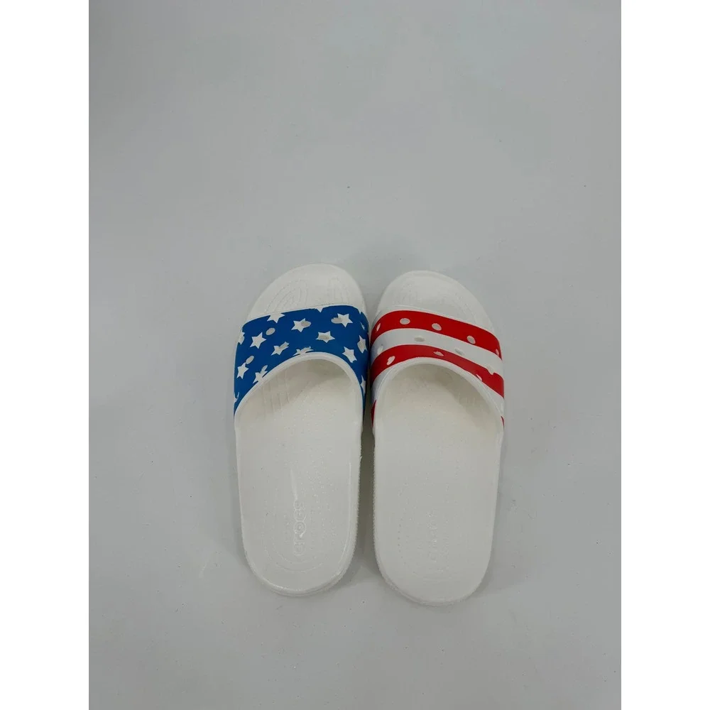 Crocs Classic Slides American Flag Stars Stripes White Red Blue Mens 7 Womens 9